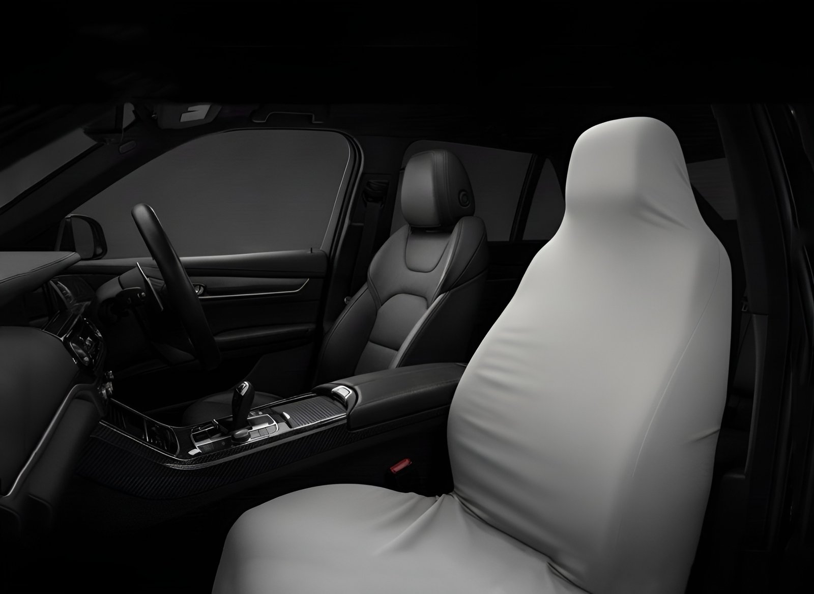 Interior of a modern car with a grey Sweat Guard seat cover